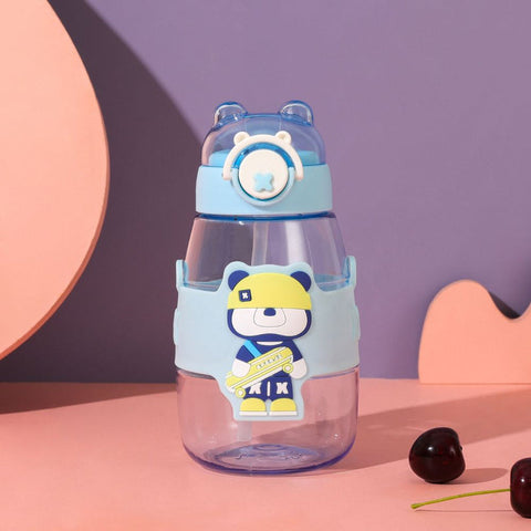 600ml Cartoon Water Bottle with Straw