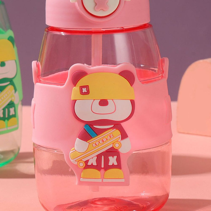 600ml Cartoon Water Bottle with Straw