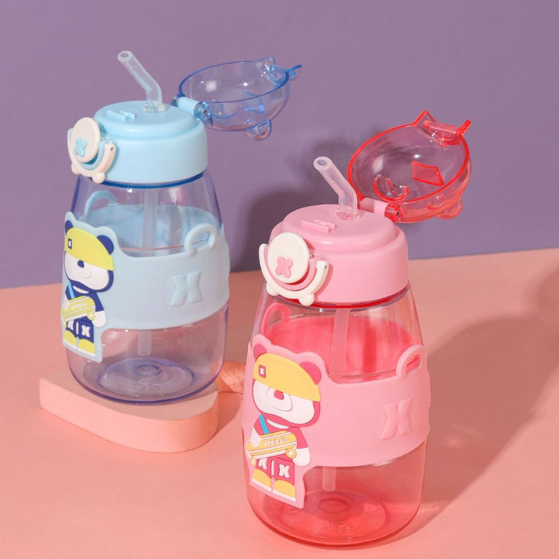 600ml Cartoon Water Bottle with Straw