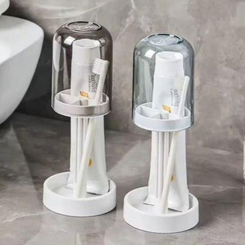 Cute Bear Toothbrush Holder with Wall-Mounted Cup Organizer