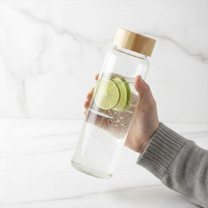 Glass Cylinder Bottle with Wooden Lid