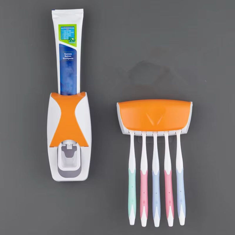 Wall-Mounted Toothpaste Dispenser with Brush Slot Holder Organizer