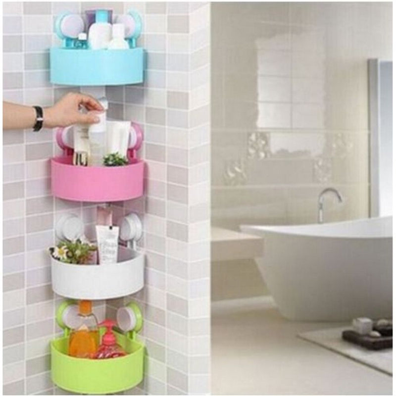 Triangle Corner Storage Shelf with Suction Cup Wall-Mounted Organizer